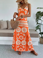 Vestido Longo Boho de Alças Finas com Bainha Assimétrica - La Lecce