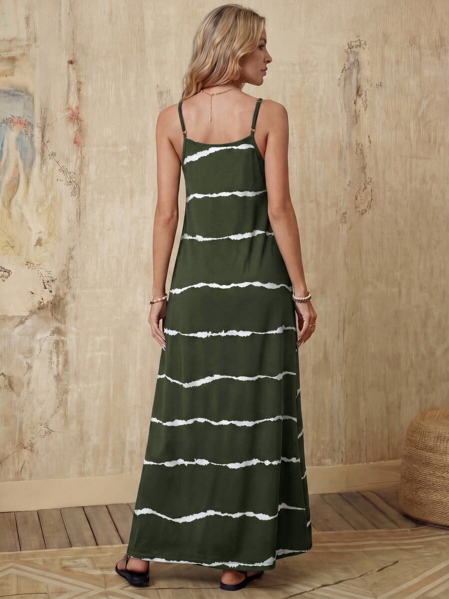 Vestido Longo de Malha com Estampa de Folhas de Coqueiro