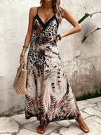 Vestido Longo Estampa de Leopardo com Costas Abertas - La Lecce
