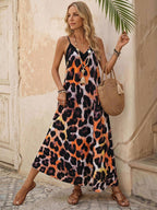 Vestido Longo Estampa de Leopardo com Costas Abertas - La Lecce