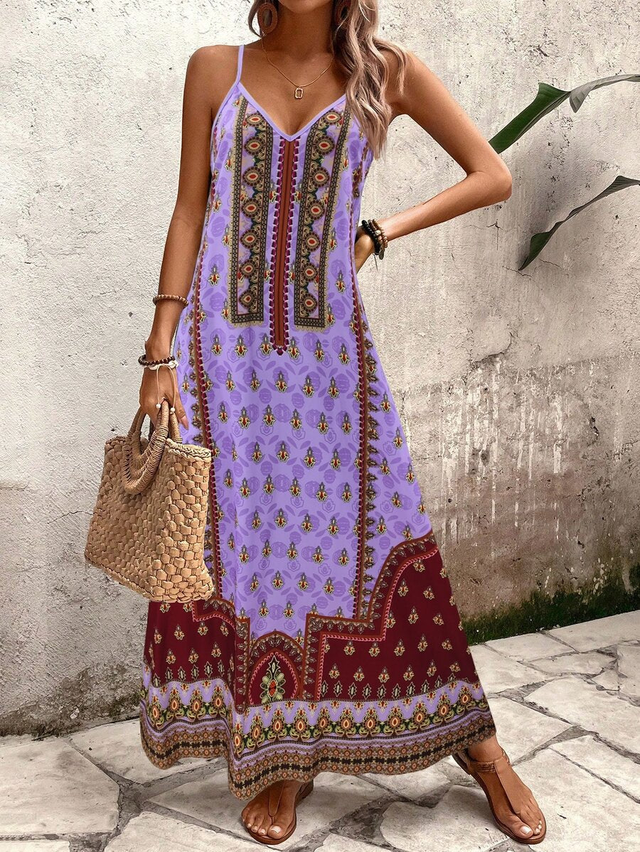 Vestido Longo Estampa de Onça com Alças Finas