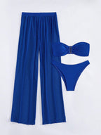Conjunto de Biquíni 3 Peças Elegante com Calça de Cobertura