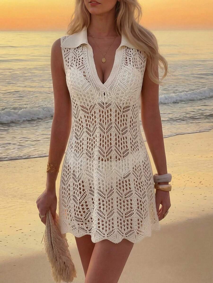 Vestido de Crochê Longo com Recorte Vazado