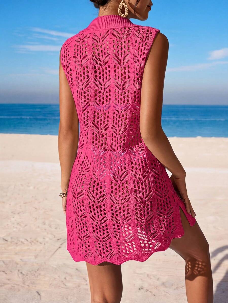 Vestido de Crochê Longo com Recorte Vazado - detalhe