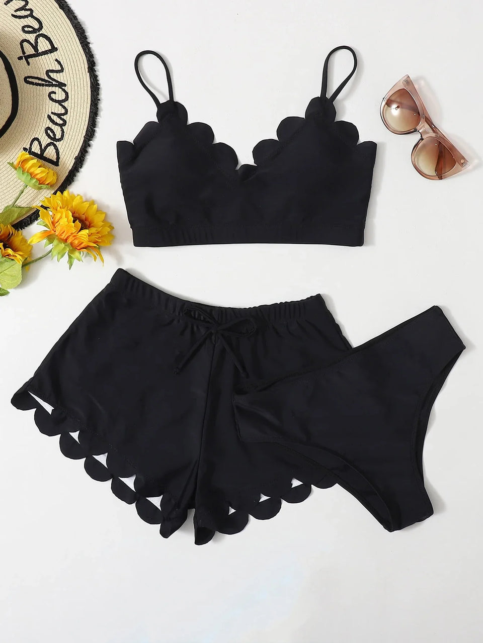Conjunto de Biquíni 3 Peças Hipster com Alças Finas