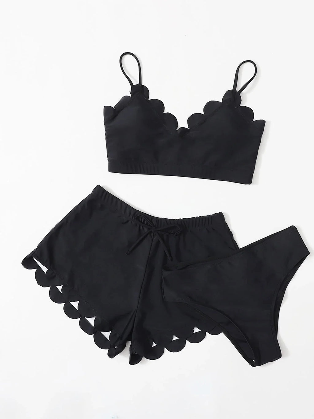 Conjunto de Biquíni 3 Peças Hipster com Alças Finas