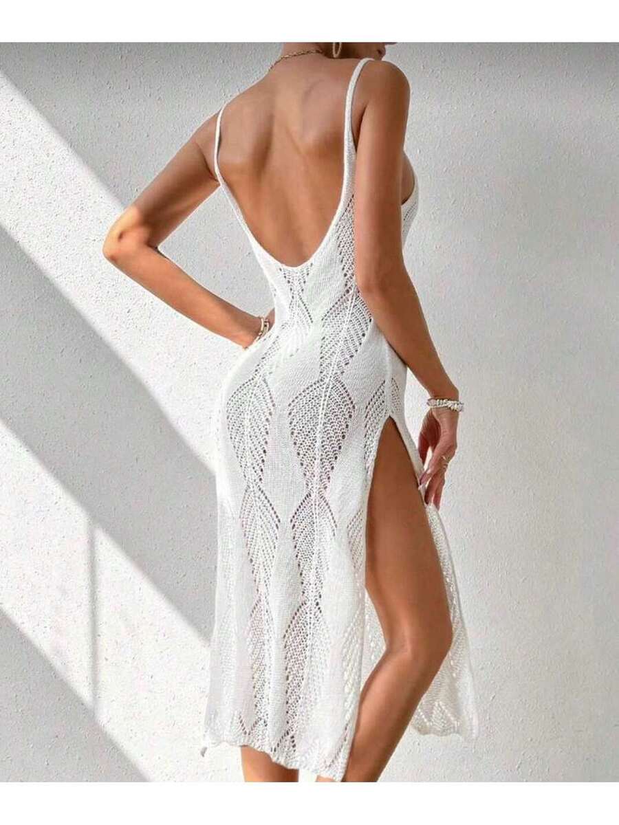 Vestido de Tricô Acinturado com Fendas Laterais - detalhe