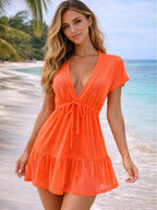 Saída de Praia Vestido Curto Transparente com Babado - detalhe