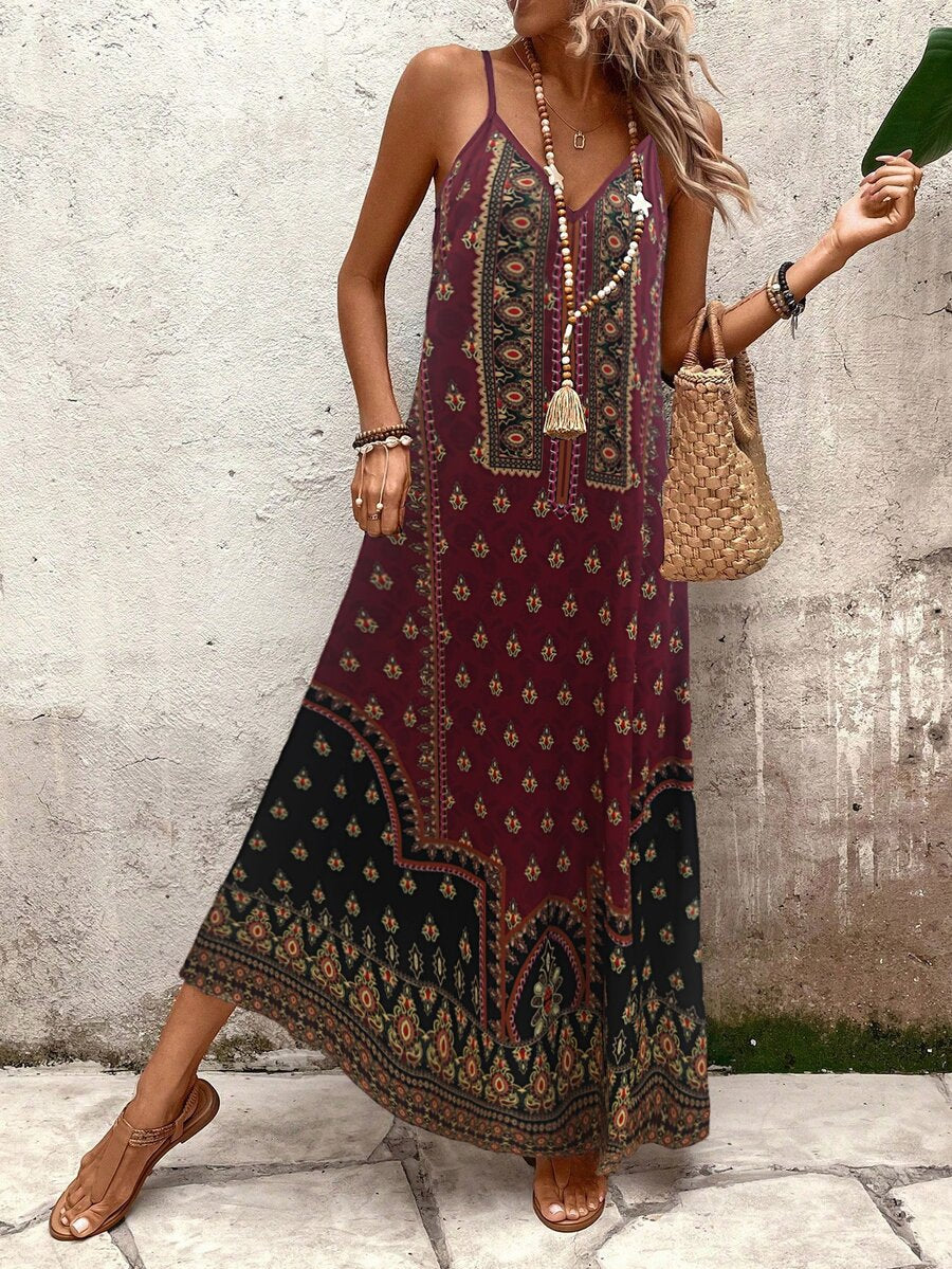 Vestido Longo Estampa de Onça com Alças Finas