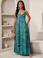 Vestido Longo Floral Decote V com Aplicação de Rosa 3D