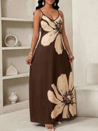 Vestido Longo Floral Decote V com Aplicação de Rosa 3D