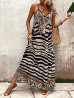 Vestido Longo Estampa de Onça com Alças Finas
