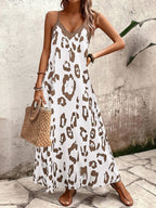 Vestido Longo Estampa de Onça com Alças Finas - La Lecce