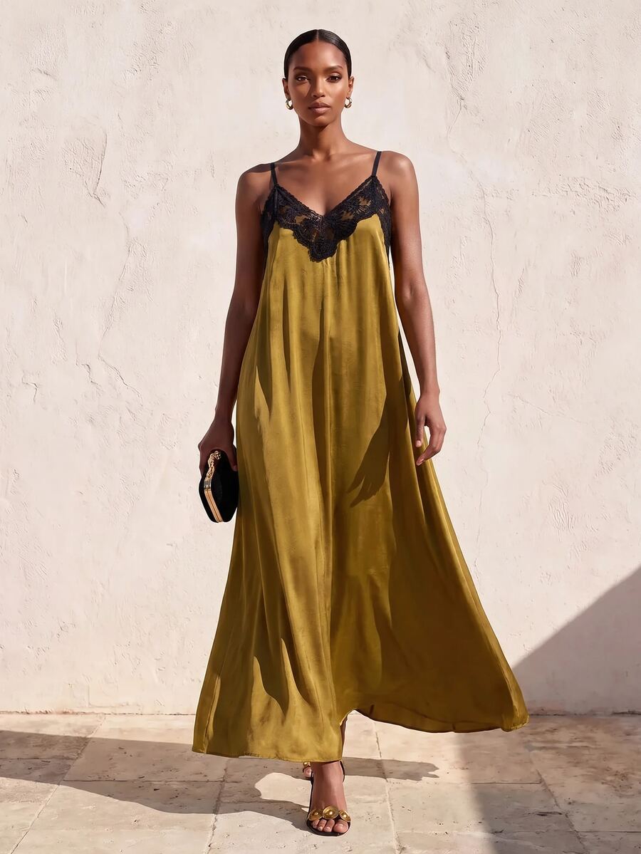 Vestido Longo Solto de Alças Finas com Babado - La Lecce