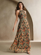 Vestido Longo Floral Frente Única com Cinto - La Lecce