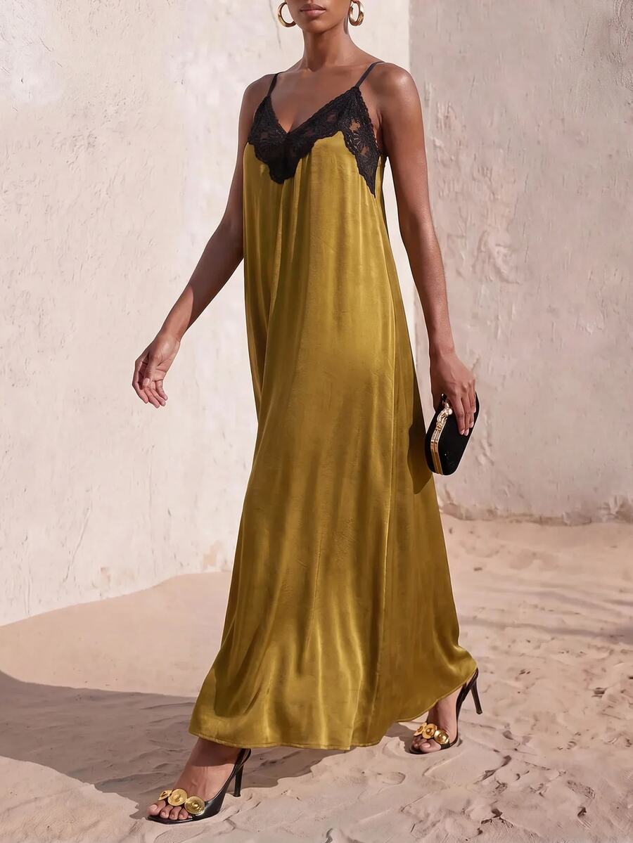 Vestido Longo Solto de Alças Finas com Babado - La Lecce