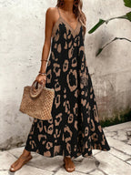 Vestido Longo Estampa de Leopardo com Costas Abertas - La Lecce