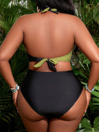 Biquíni Plus Size Halter Bloco de Cores - imagem 2