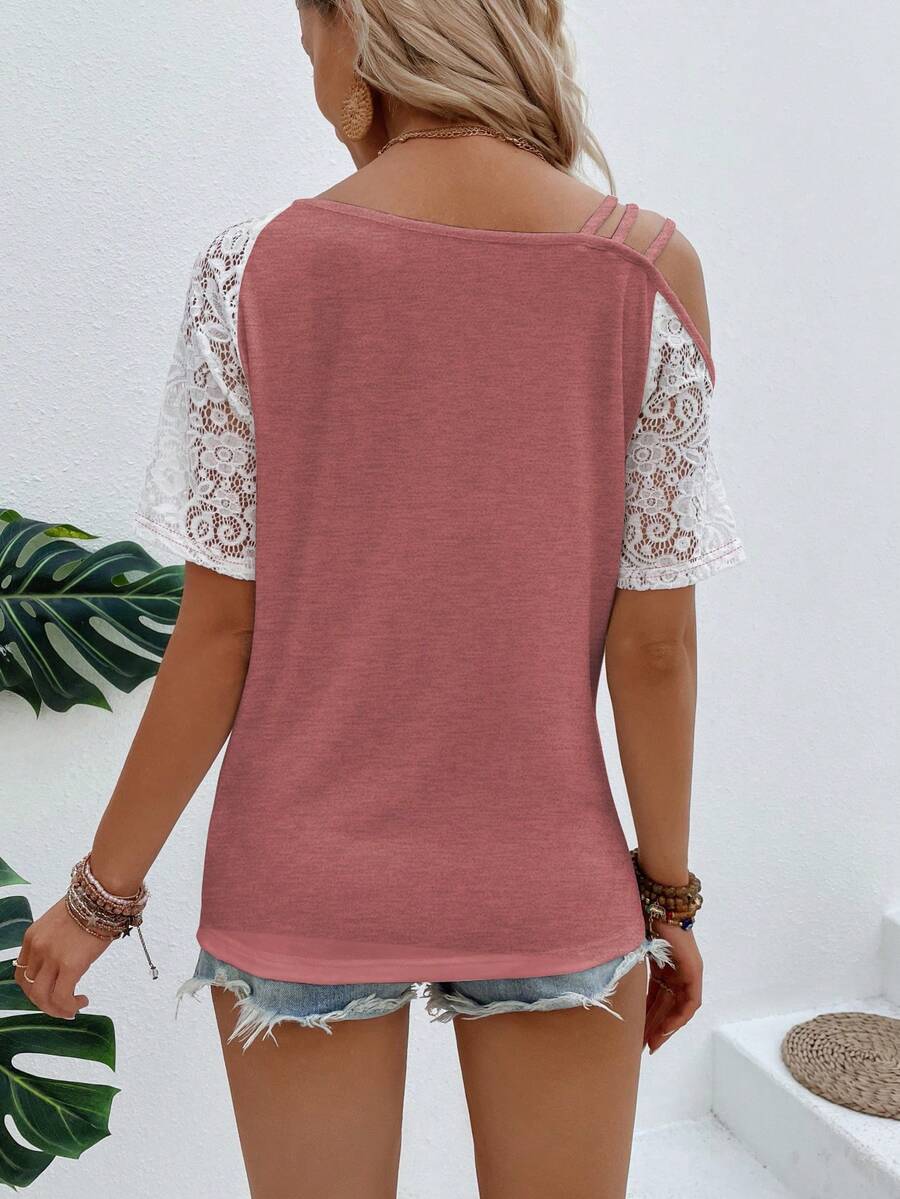 Blusa de Ombro Assimétrico com Renda IMG 24