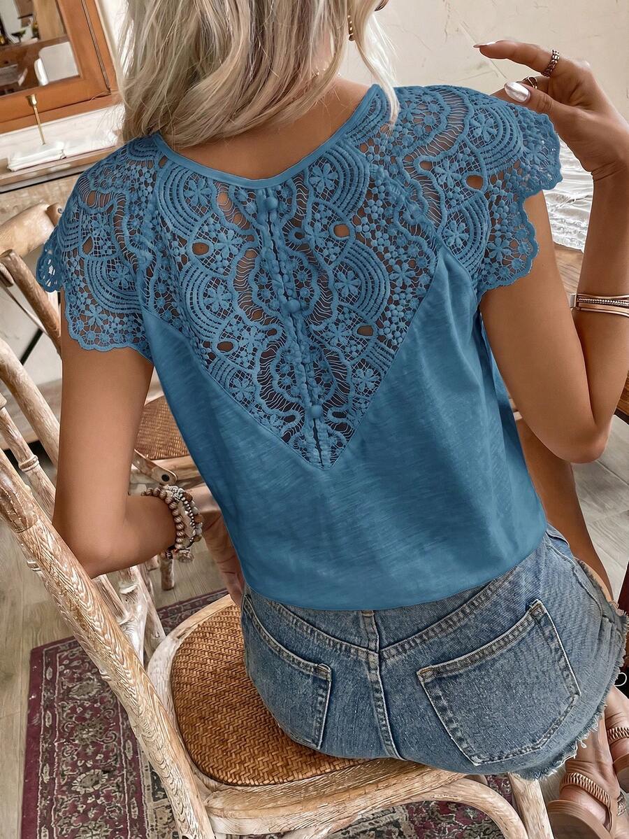 Blusa Decote V com Aplicação de Renda IMG 118