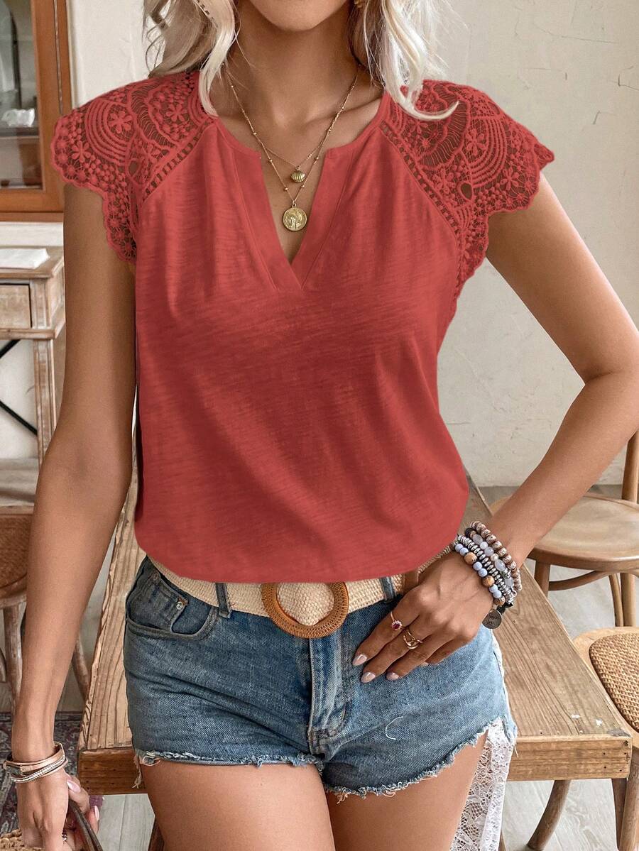 Blusa Decote V com Aplicação de Renda IMG 65