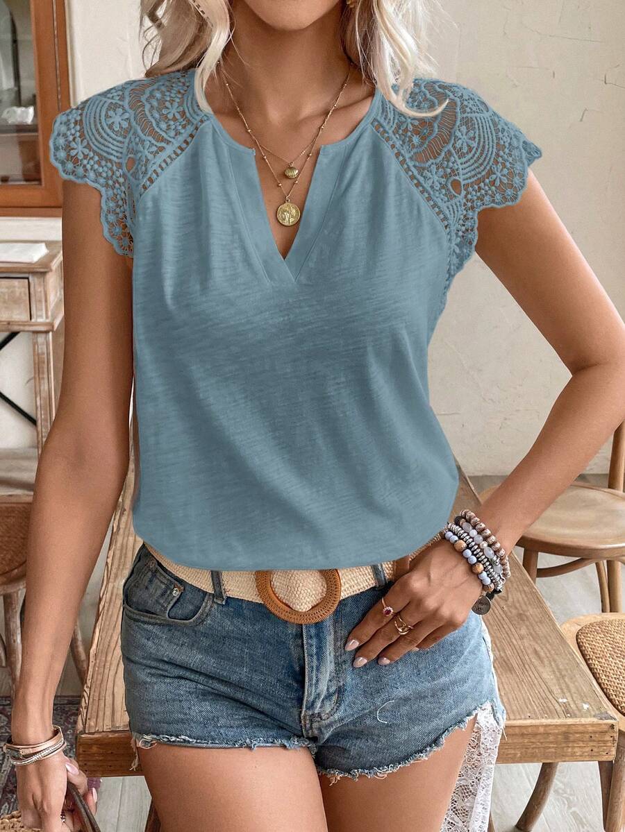 Blusa Decote V com Aplicação de Renda IMG 72