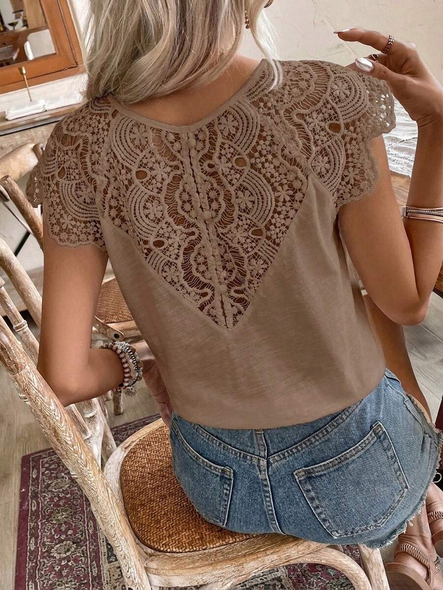 Blusa Decote V com Aplicação de Renda IMG 83