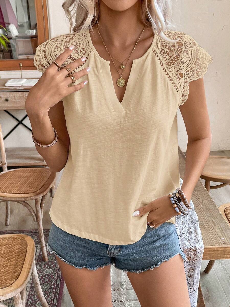 Blusa Decote V com Aplicação de Renda IMG 99