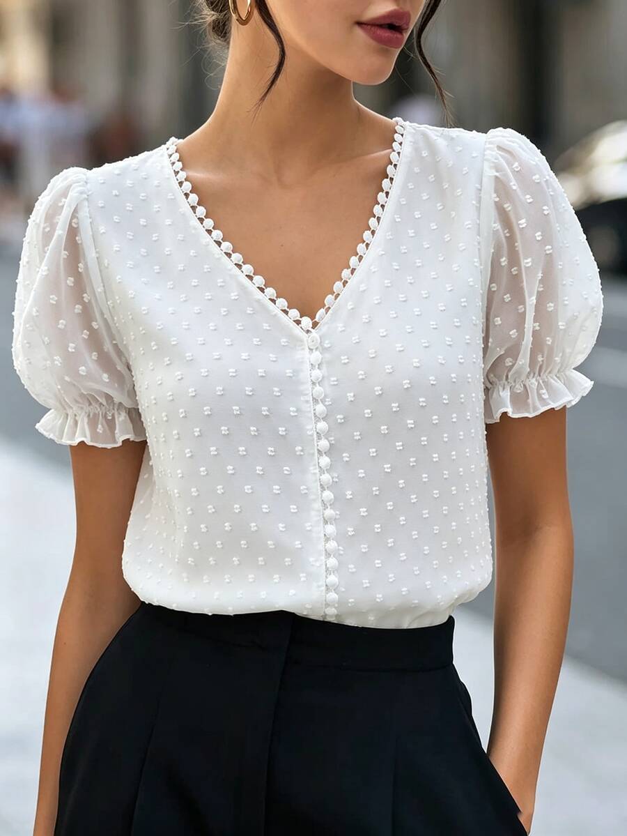 Blusa Jacquard Decote V IMG 1