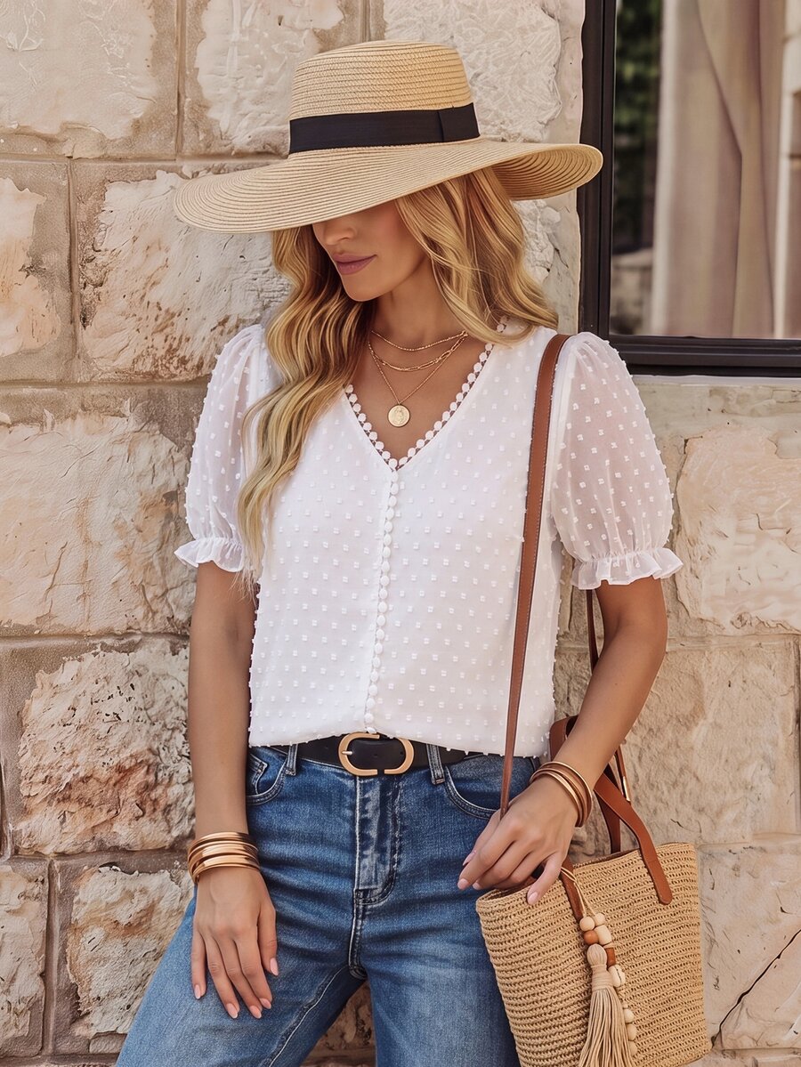 Blusa Jacquard Decote V IMG 3