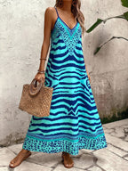 Vestido Longo Estampa de Onça com Alças Finas