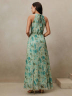 Vestido Longo Floral Frente Única com Cinto - La Lecce