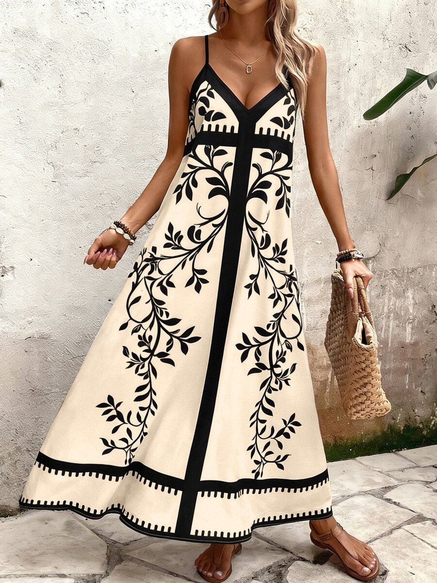 Vestido Longo Estampa de Onça com Alças Finas