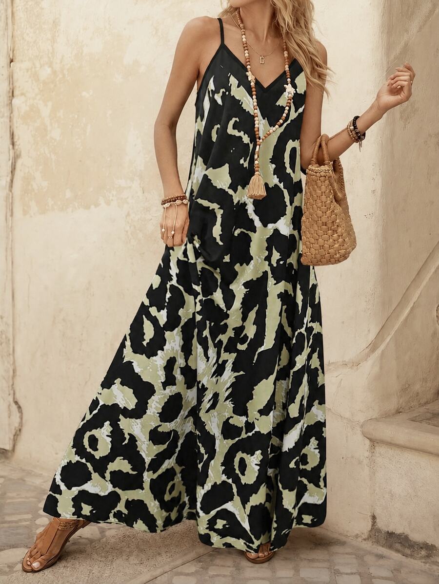 Vestido Longo Estampa de Leopardo com Costas Abertas - La Lecce