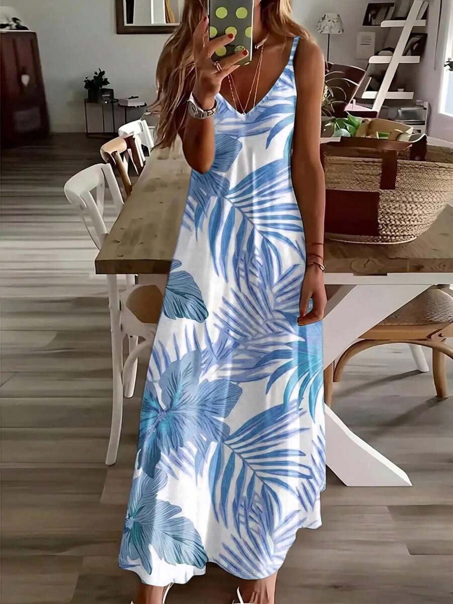 Vestido Midi de Malha com Estampa Tropical e Recorte Vazado - La Lecce