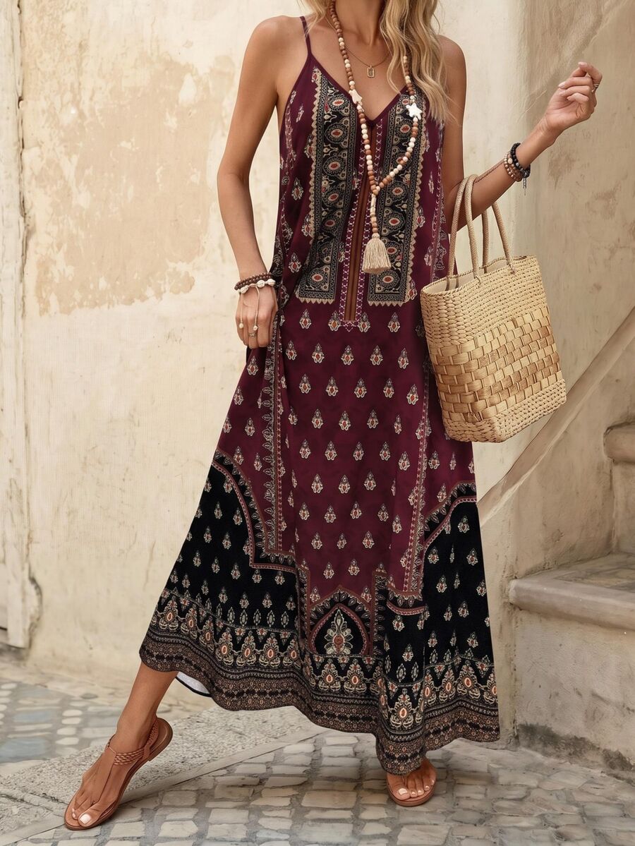 Vestido Longo Estampa de Onça com Alças Finas