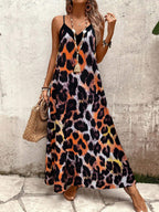 Vestido Longo Estampa de Leopardo com Costas Abertas - La Lecce