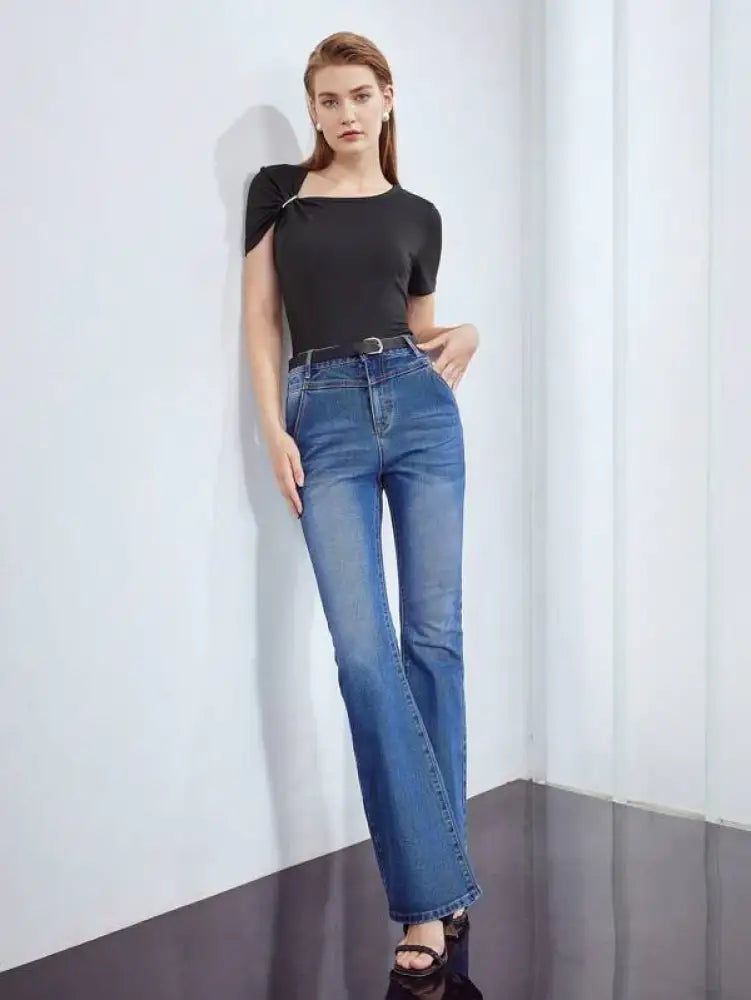 Motf Premium Calça Jeans De Perna Larga Sem Cinto