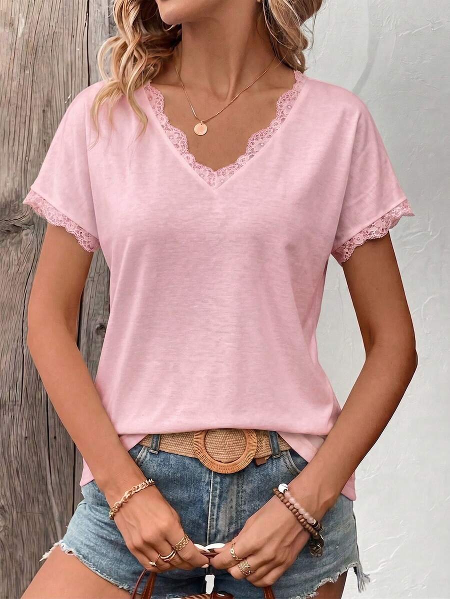 Camiseta Decote V com Detalhe em Renda IMG 42
