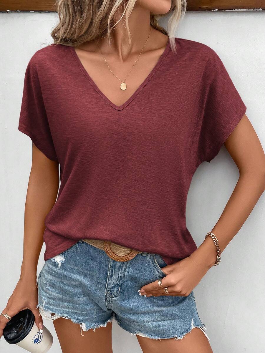 Camiseta Decote V com Manga Bordada IMG 31