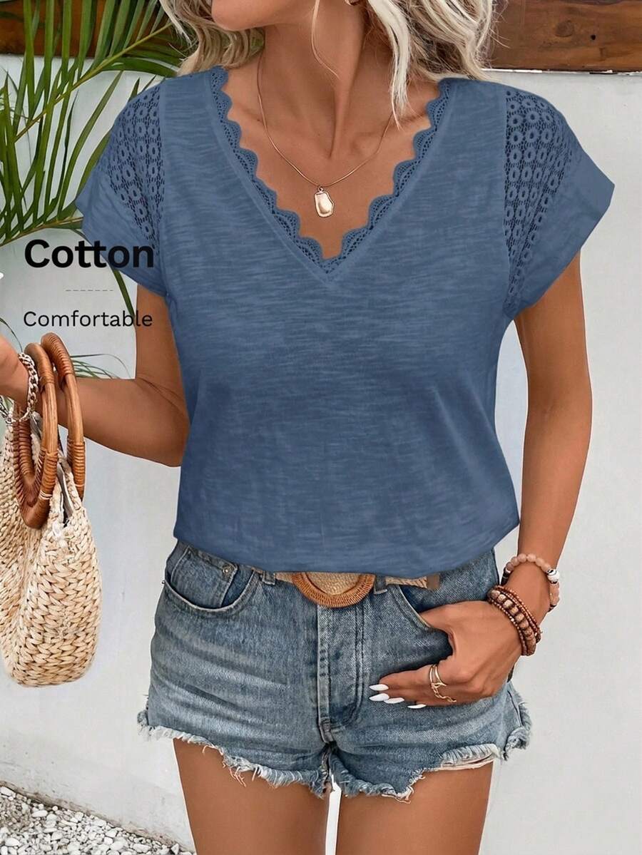 Camiseta Decote V com Renda IMG 86