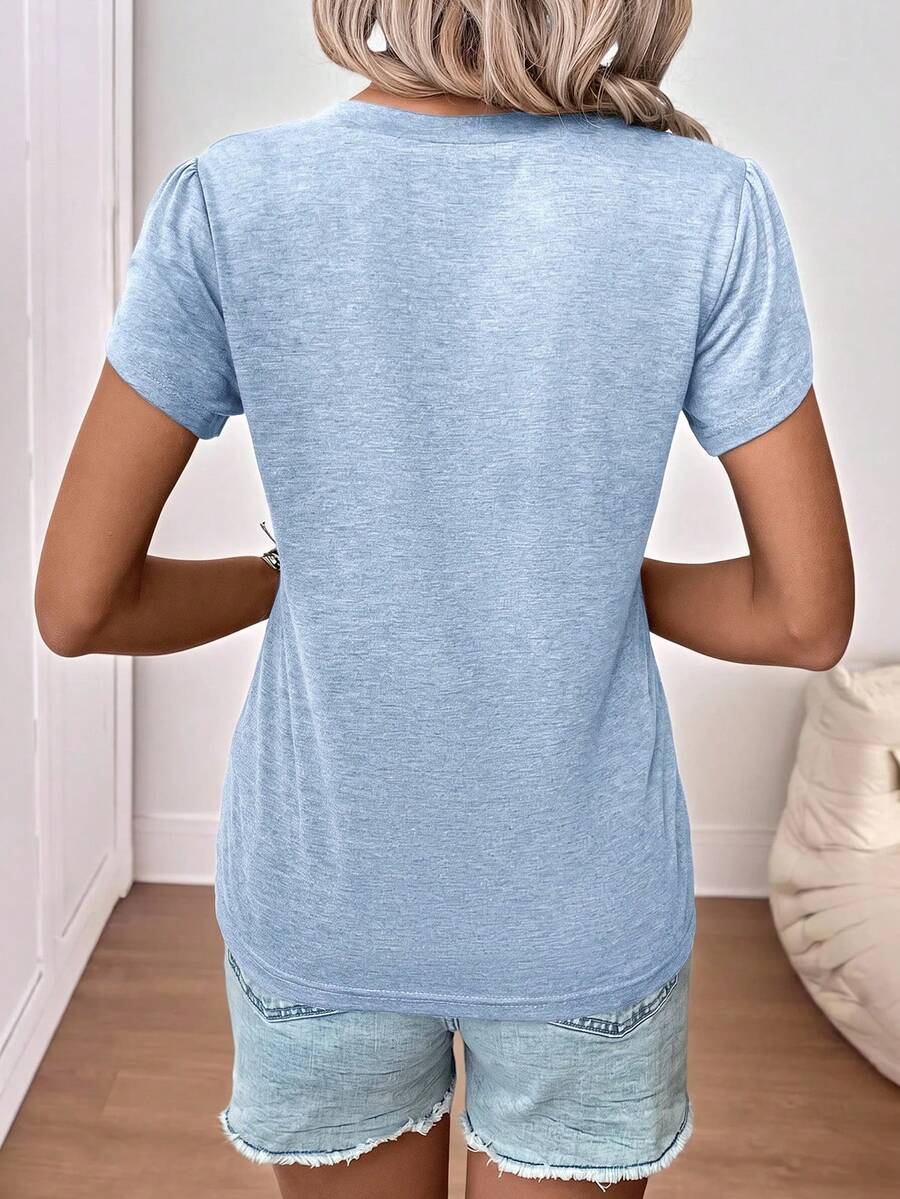 Camiseta Floral Decote V com Manga Pétala IMG 16