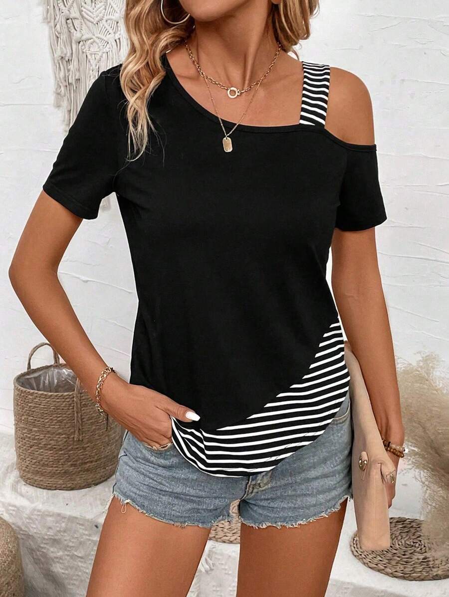Camiseta Listrada com Gola Assimétrica IMG 4