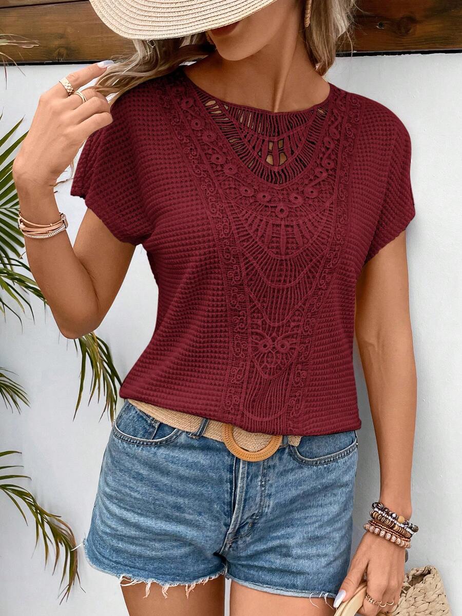 Camiseta Waffle com Manga Curta e Renda IMG 18
