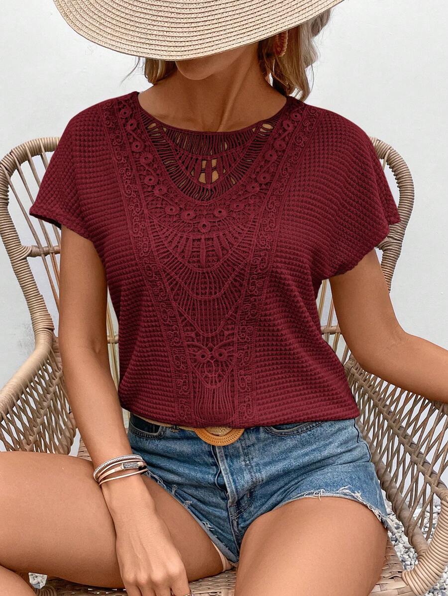 Camiseta Waffle com Manga Curta e Renda IMG 20