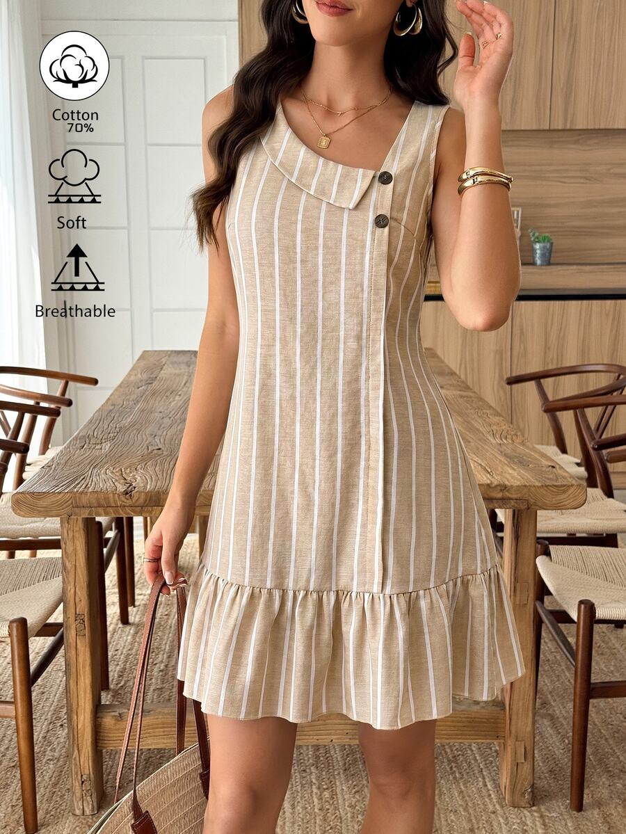 Vestido Midi Bata com Gola Assimétrica e Botões - La Lecce