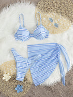 Conjunto Biquíni 3 Peças Azul com Decote nas Costas - imagem 2