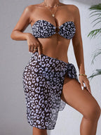 Conjunto de Biquíni 3 Peças Estampa de Leopardo com Saia - imagem 1