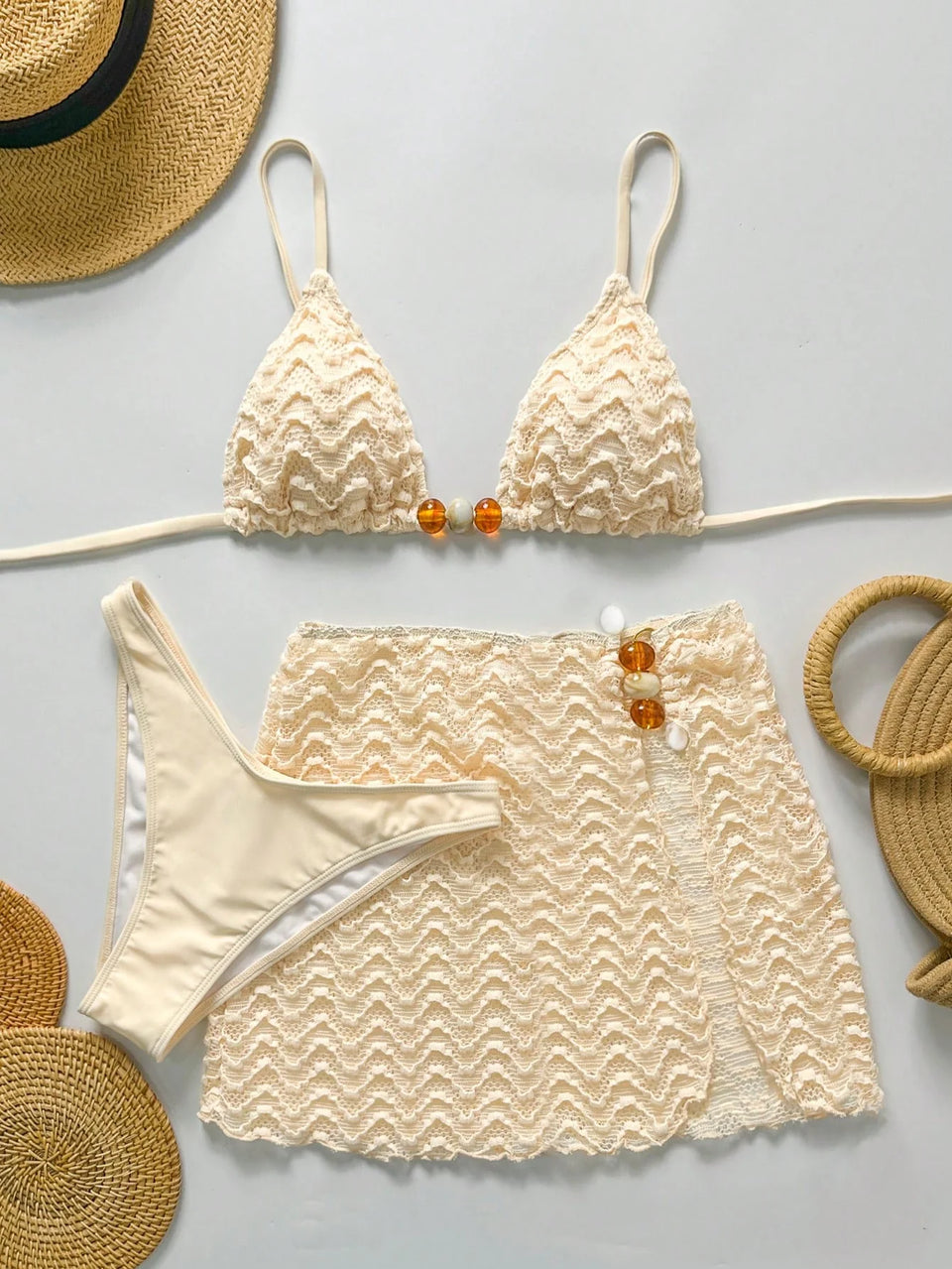 Conjunto de Biquíni 3 Peças Texturizado com Saia - imagem 1