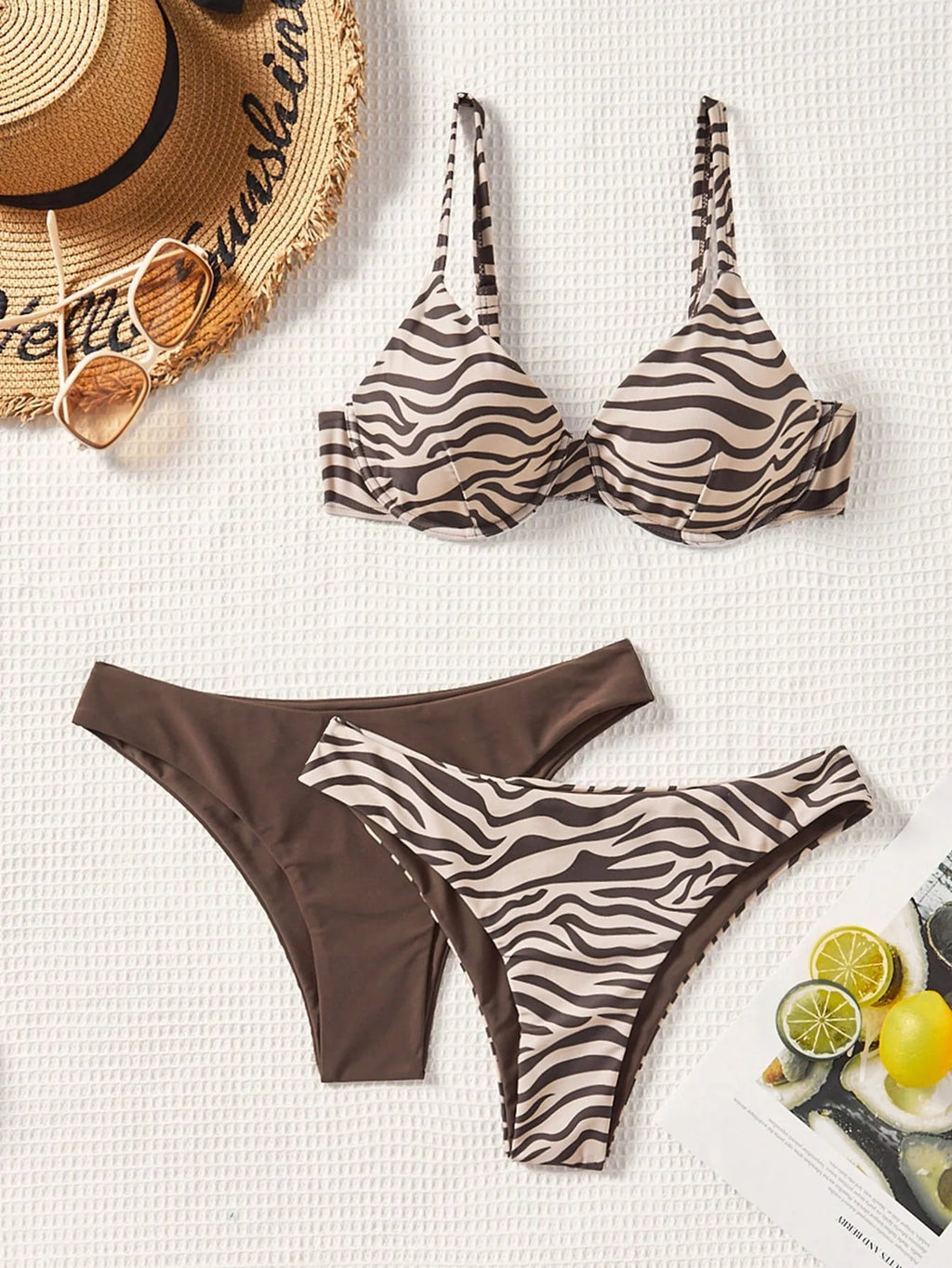 Conjunto Biquíni 3 Peças Zebrado com Tie Back - imagem 1